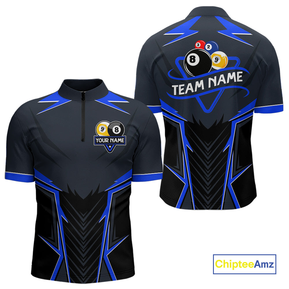 Billiard Jersey For Men Custom Polo & 1/4 Zip Billiard Team Shirt, 8 Ball & 9 Ball Pool Shirt|Blue TDM4329