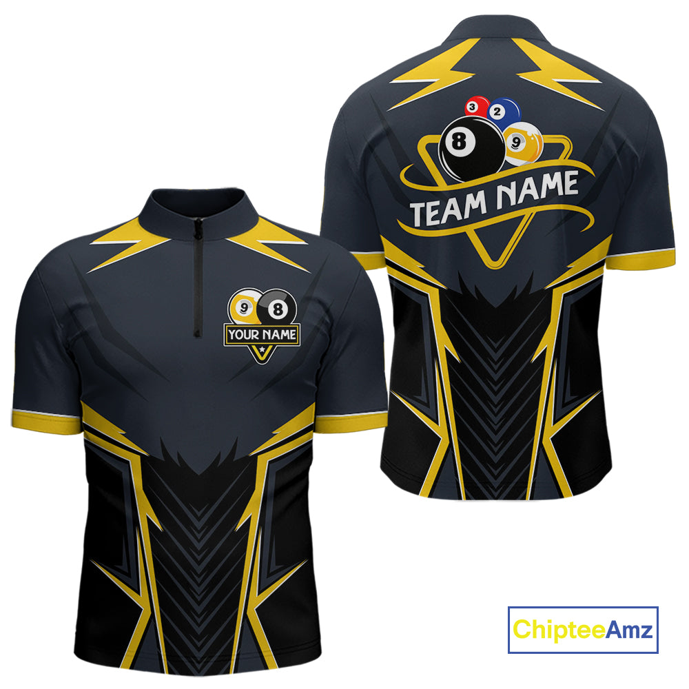 Billiard Jersey For Men Custom Polo & 1/4 Zip Billiard Team Shirt, 8 & 9 Ball Pool Shirt|Yellow TDM4330