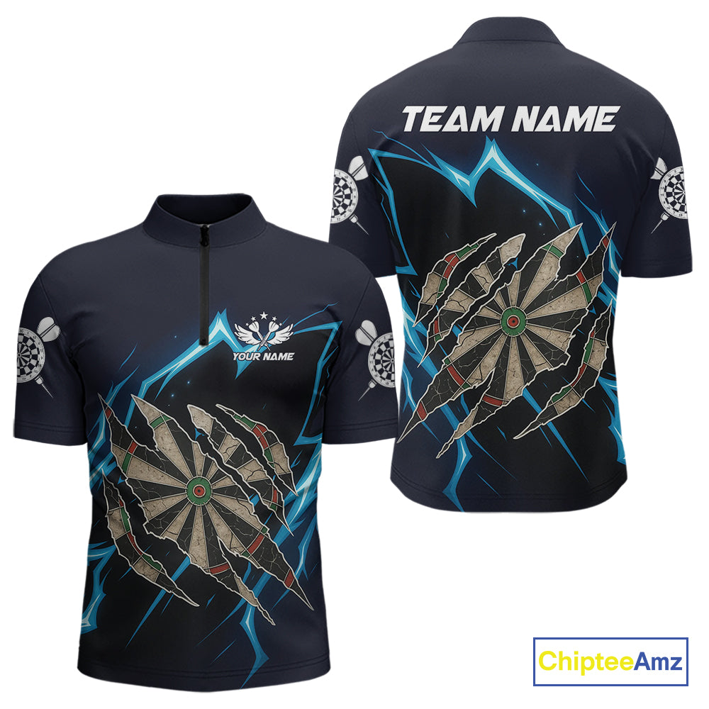 Personalized Thunder Lightning Dark Navy Darts Shirt For Men Custom Funny Darts Team Jerseys TDM4336