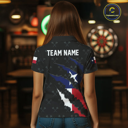 Personalized Texas Flag Darts Pattern Polo & 1/4 Zip For Women Custom Texas Darts Team Jerseys TDM5418