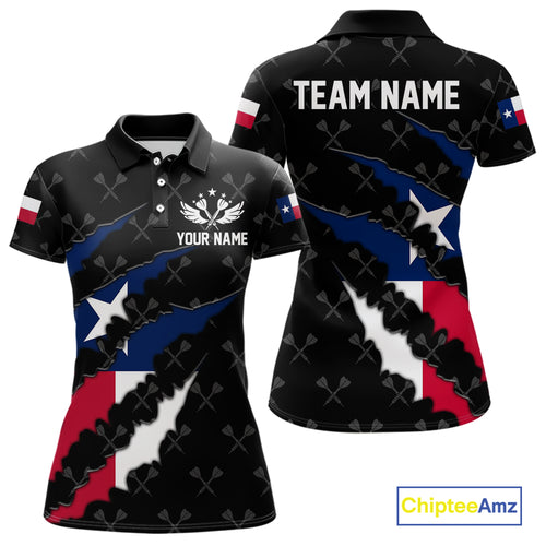 Personalized Texas Flag Darts Pattern Polo & 1/4 Zip For Women Custom Texas Darts Team Jerseys TDM5418