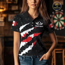 Load image into Gallery viewer, Personalized Canada Flag Darts Pattern Polo &amp; 1/4 Zip For Women Custom Canadian Darts Team Jerseys TDM5419