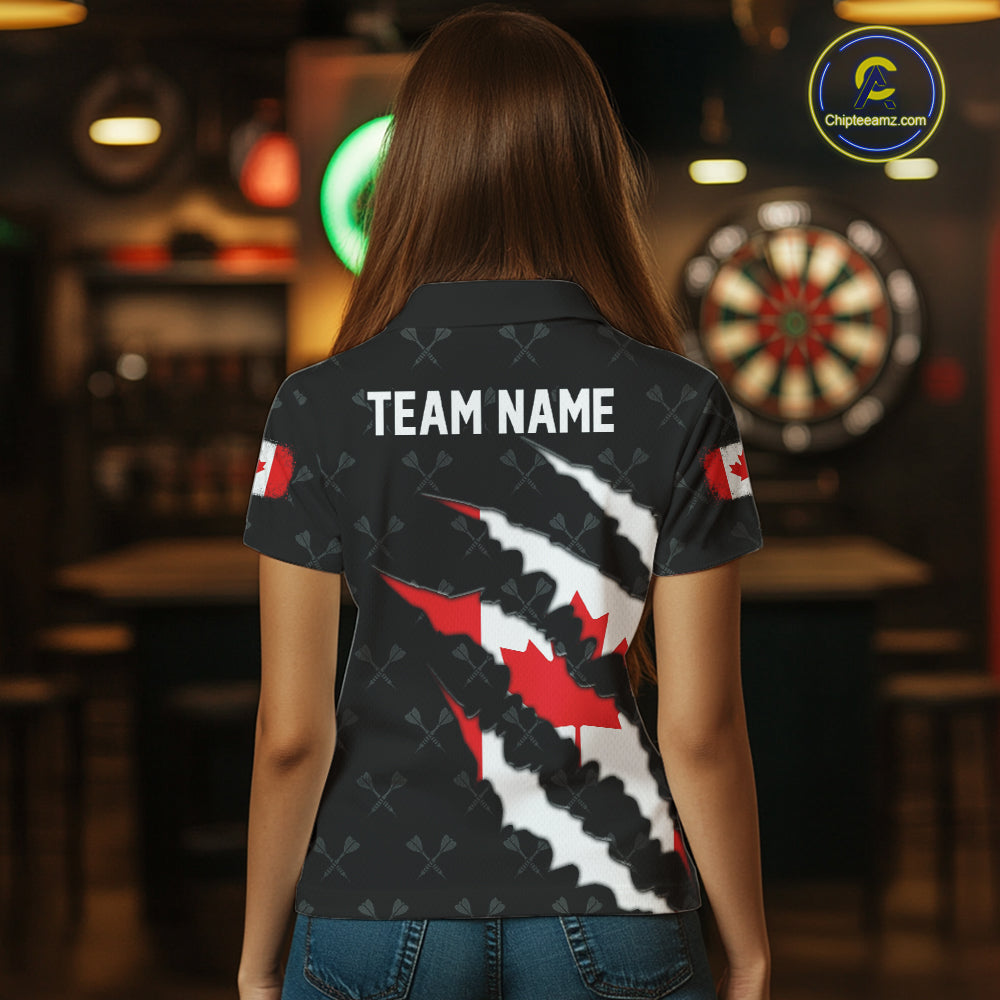 Personalized Canada Flag Darts Pattern Polo & 1/4 Zip For Women Custom Canadian Darts Team Jerseys TDM5419