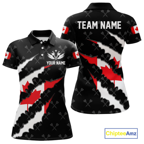 Personalized Canada Flag Darts Pattern Polo & 1/4 Zip For Women Custom Canadian Darts Team Jerseys TDM5419