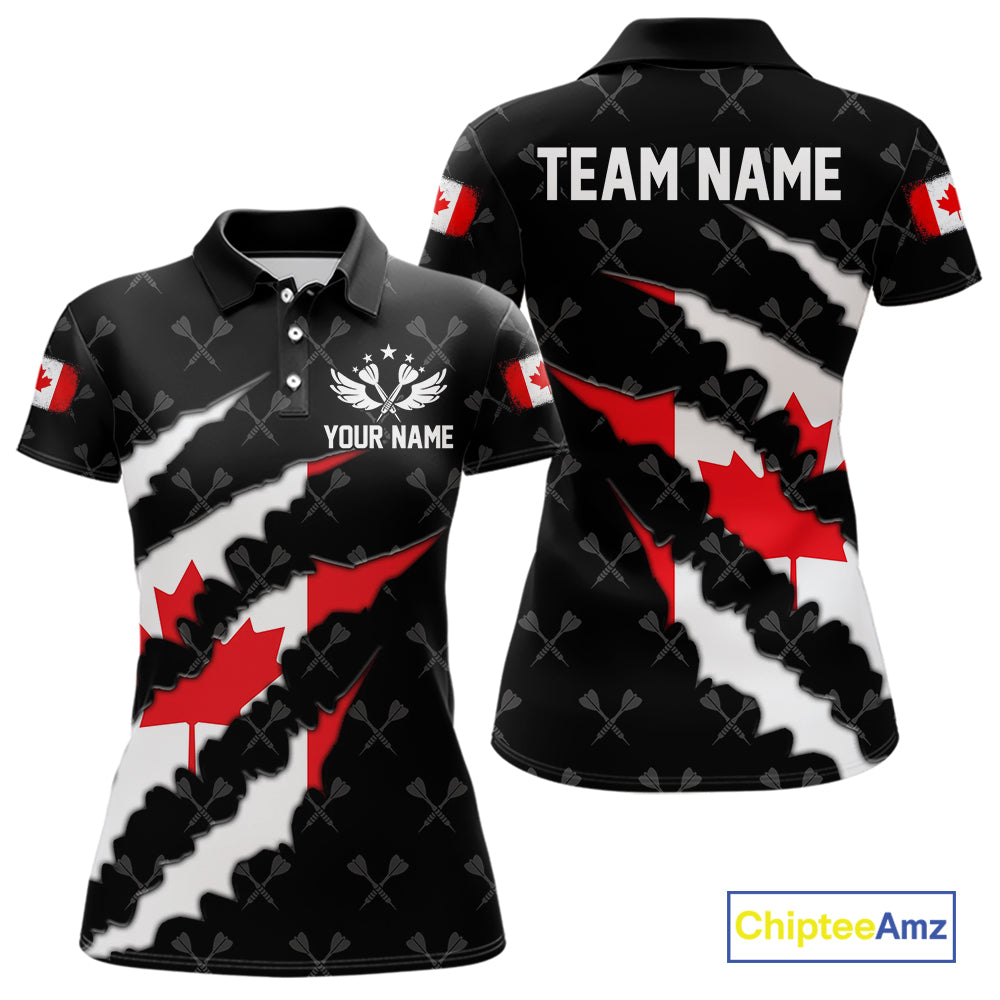 Personalized Canada Flag Darts Pattern Polo & 1/4 Zip For Women Custom Canadian Darts Team Jerseys TDM5419