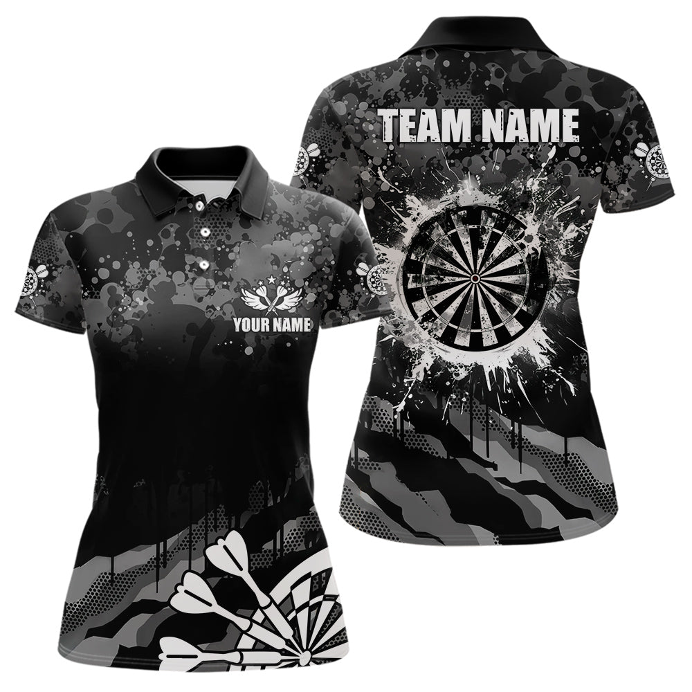 Black Grey Grunge Camo Darts Shirt For Women Custom Dart Jersey Pocket Option TDM3539