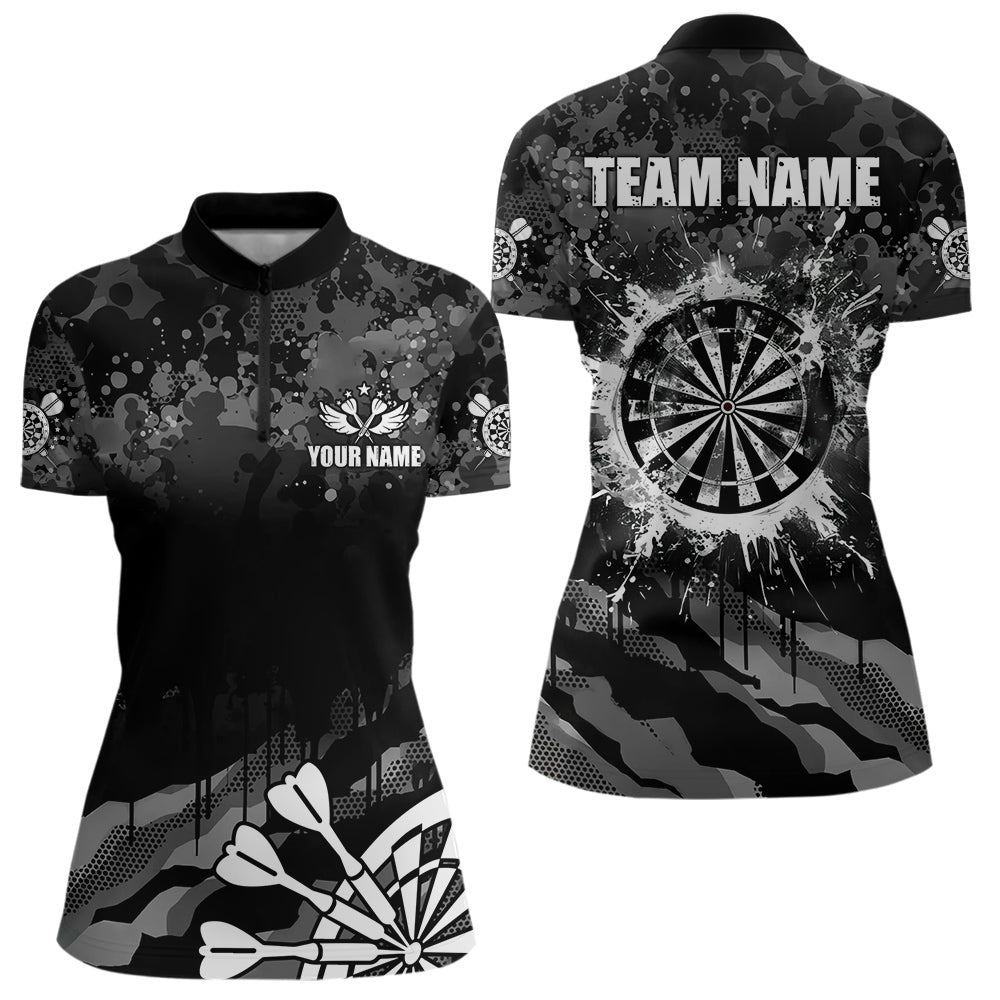 Black Grey Grunge Camo Darts Shirt For Women Custom Dart Jersey Pocket Option TDM3539