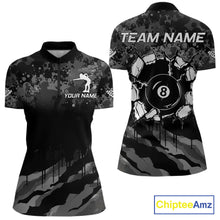 Load image into Gallery viewer, Personalized Grunge Camo Billiard Shirts For Women, 8 Ball Pool Team Jersey Polo &amp; 1/4 Zip TDM5903