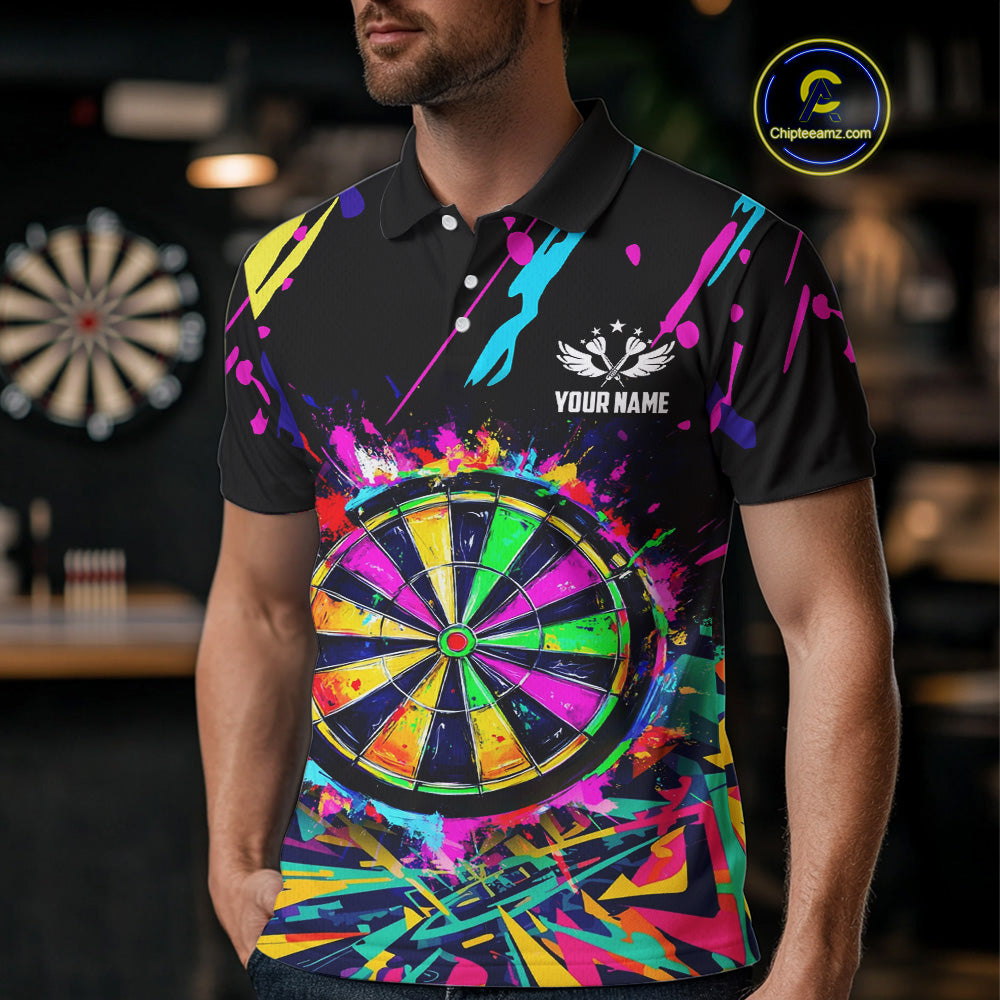 Colorful Neon Darts Shirts For Men Custom Darts Jerseys Polo & 1/4 Zip, Darts Team Shirt TDM3878