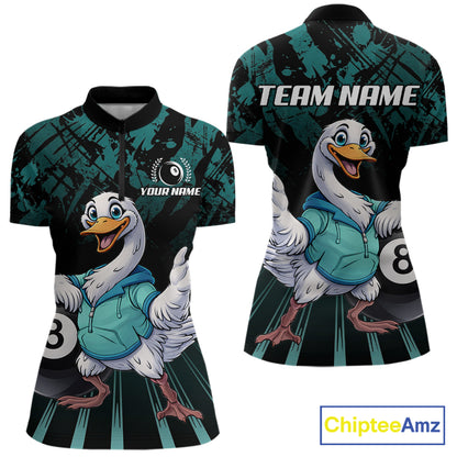 Black And Teal Grunge 8 Ball Pool Billiard Shirt For Women Custom Funny Duck Pool Team Jersey NYN3012