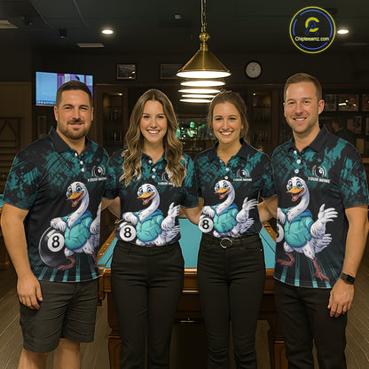 Black And Teal Grunge 8 Ball Pool Billiard Shirt For Women Custom Funny Duck Pool Team Jersey NYN3012