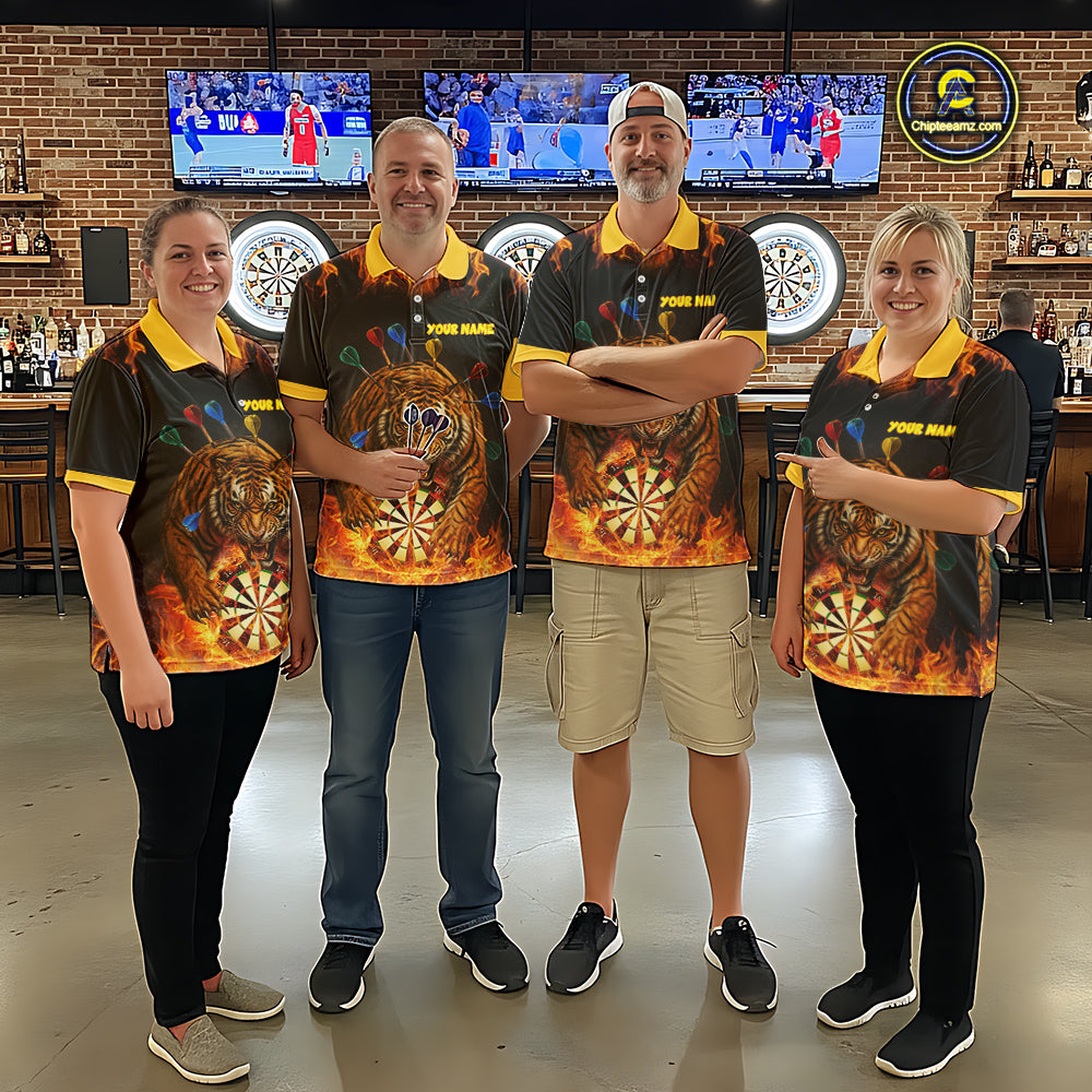 Personalized Fire Flame Tiger Darts Shirt For Men Custom Darts Jersey Team Polo & Quarter Zip TDM6312