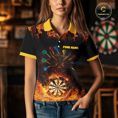 Personalized Dragon Flame Lion Darts Shirt For Women Custom Darts Jersey Team Polo & Quarter Zip TDM6313