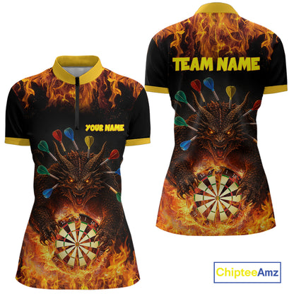 Personalized Dragon Flame Lion Darts Shirt For Women Custom Darts Jersey Team Polo & Quarter Zip TDM6313