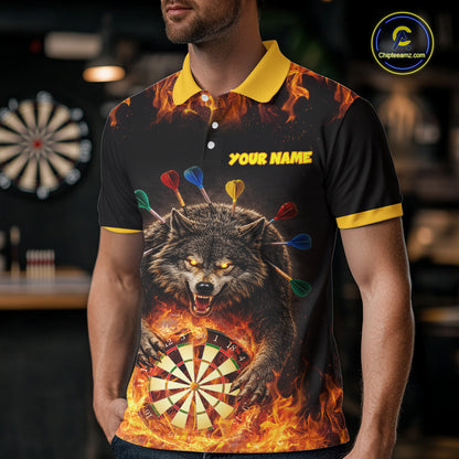 Personalized Fire Flame Wolf Darts Shirt For Men Custom Darts Jersey Team Polo & Quarter Zip TDM6314
