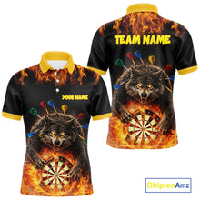 Load image into Gallery viewer, Personalized Fire Flame Wolf Darts Shirt For Men Custom Darts Jersey Team Polo &amp; Quarter Zip TDM6314