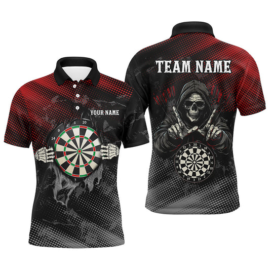 Red And Black Grim Reaper Custom Darts Shirts For Men, Personalized Skull Darts Team Jerseys TDM1987