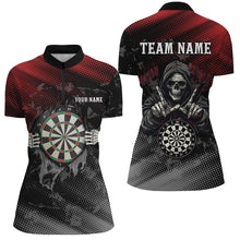 Load image into Gallery viewer, Red And Black Grim Reaper Custom Darts Shirts For Women, Personalized Skull Darts Team Jerseys TDM1987
