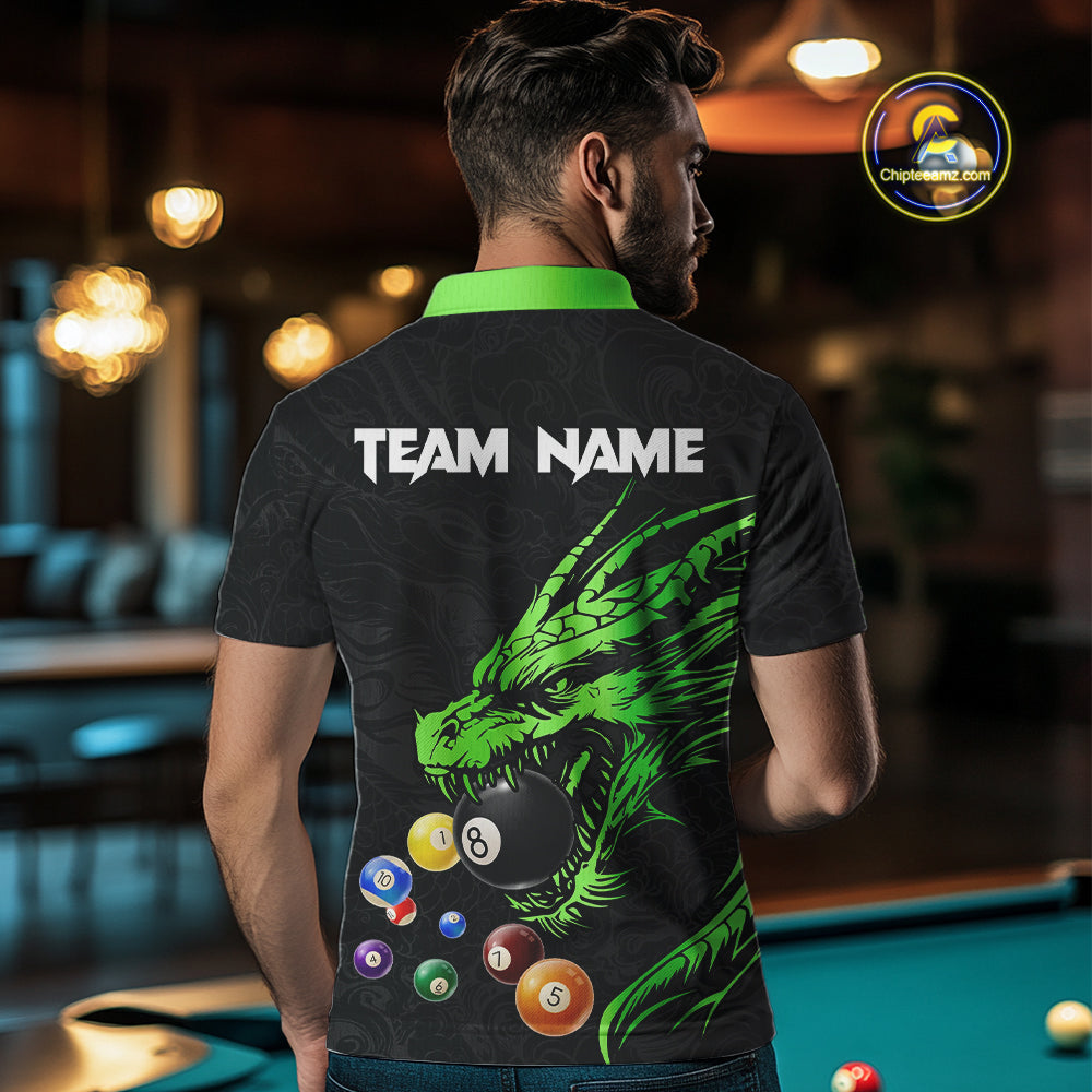 Personalized Green Black 3D Dragon Billiard Balls Pool Shirt For Men, Billiard League Team Jersey TDM4341