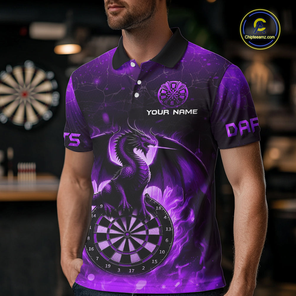 Darts Dragon Fire Flame 3D Printed Darts Shirts For Men Custom Team League Darts Jerseys |Purple TDM4759