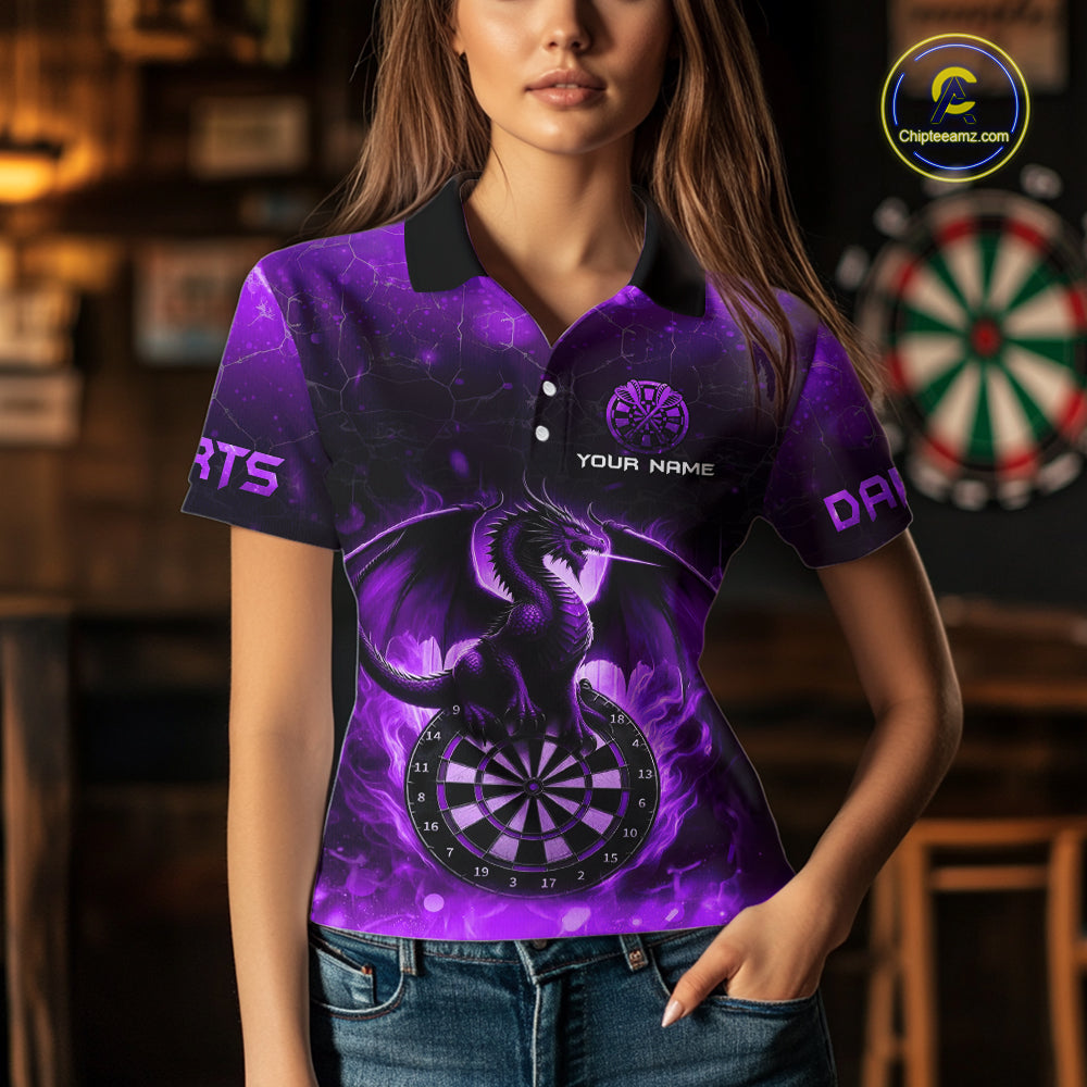 Darts Dragon Fire Flame 3D Printed Darts Shirts For Women Custom Team League Darts Jerseys |Purple TDM4759