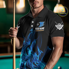 Load image into Gallery viewer, Blue Flaming 8 Ball Billiard Polo &amp; 1/4 Zip For Men Custom Billiard Jersey, Pool Team Shirts TDM5431