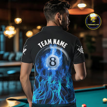 Load image into Gallery viewer, Blue Flaming 8 Ball Billiard Polo &amp; 1/4 Zip For Men Custom Billiard Jersey, Pool Team Shirts TDM5431