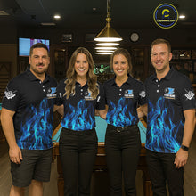 Load image into Gallery viewer, Blue Flaming 8 Ball Billiard Polo &amp; 1/4 Zip For Women Custom Billiard Jersey, Pool Team Shirts TDM5431