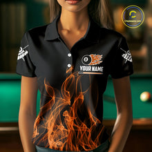 Load image into Gallery viewer, Orange Flaming 8 Ball Billiard Polo &amp; 1/4 Zip For Women Custom Billiard Jersey, Pool Team Shirts TDM5432