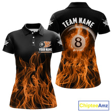 Load image into Gallery viewer, Orange Flaming 8 Ball Billiard Polo &amp; 1/4 Zip For Women Custom Billiard Jersey, Pool Team Shirts TDM5432