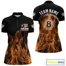 Load image into Gallery viewer, Orange Flaming 8 Ball Billiard Polo &amp; 1/4 Zip For Women Custom Billiard Jersey, Pool Team Shirts TDM5432