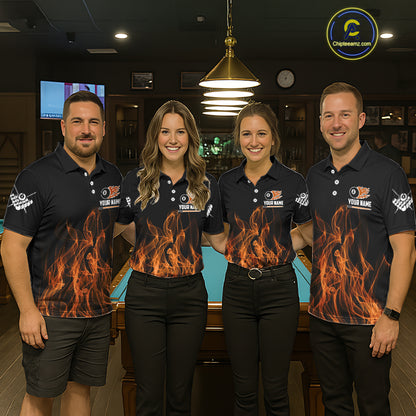 Orange Flaming 8 Ball Billiard Polo & 1/4 Zip For Women Custom Billiard Jersey, Pool Team Shirts TDM5432