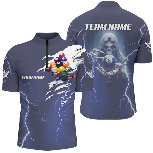 Billiard Skeleton Lighting Customized Blue Men Quarter-Zip Shirt Billiards Jerseys Uniform TDM1091