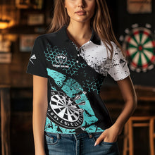Load image into Gallery viewer, Turquoise Grunge Darts Polo, 1/4 Zip Custom Dart Shirt For women Dart Jerseys TDM3542
