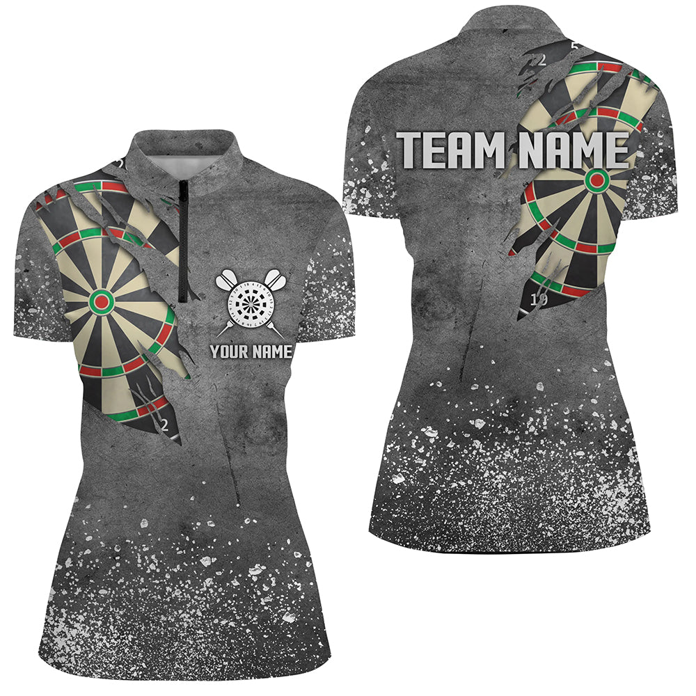 Custom Grunge Grey Darts Board Shirts For Women, Personalized Darts Shirts Design Best Darts Jerseys TDM1996