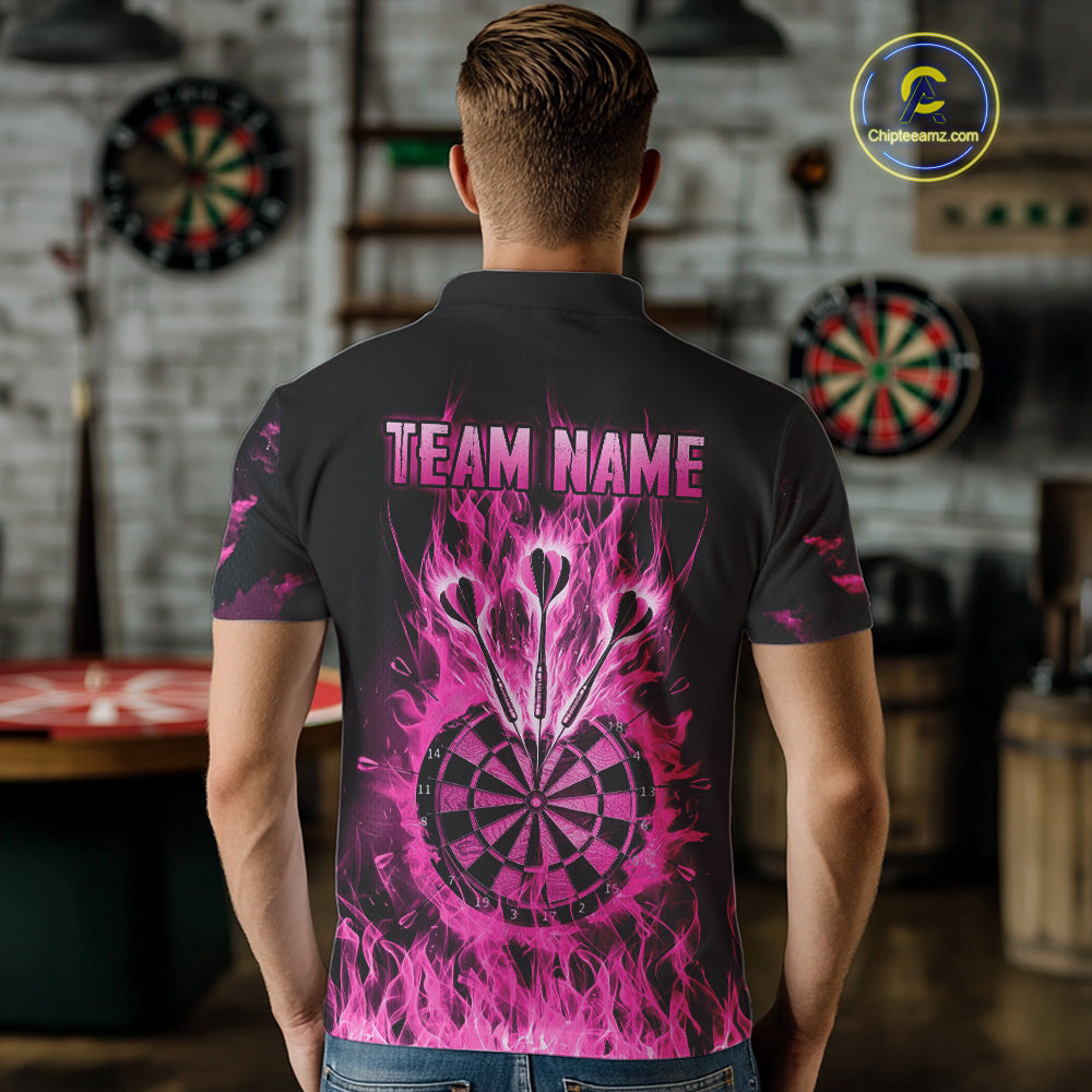 Fire Flame Darts Board American Flag Skull Dart Shirts For Men Custom Darts Team Jerseys |Pink TDM4774