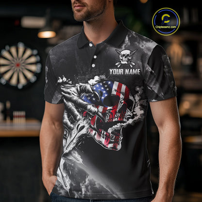 Fire Flame Darts Board American Flag Skull Dart Shirts For Men Custom Darts Team Jerseys |Grey TDM4775