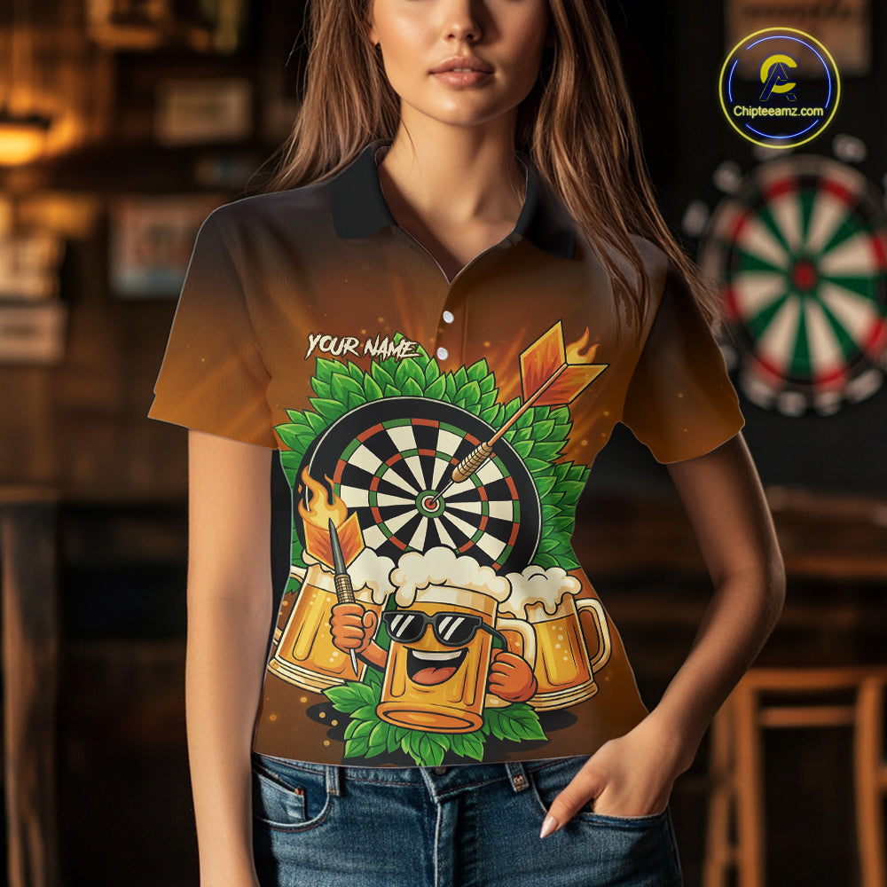 Funny Beer And Dartboard Womens Dart Shirts Custom Dart Jerseys Drinking Team Shirt Polo & 1/4 Zip TDM5183