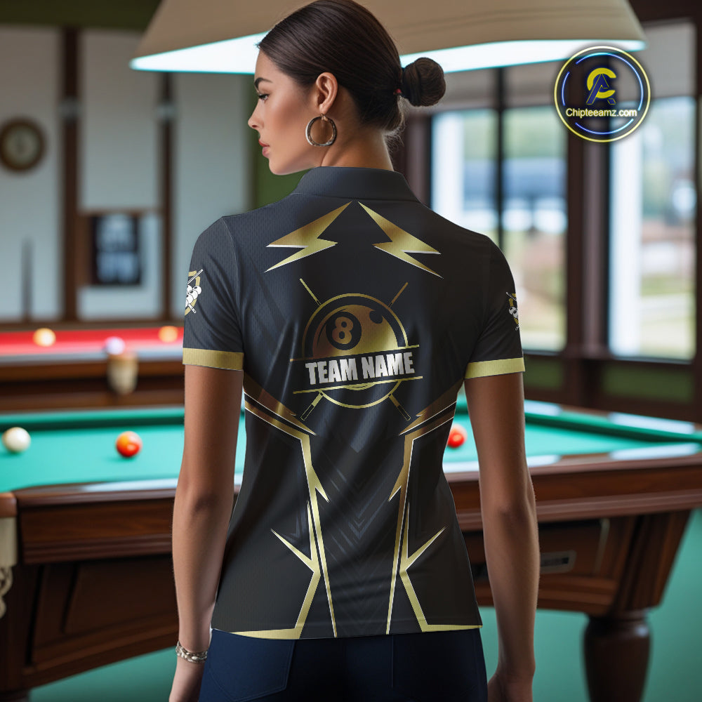 Billiard Jerseys For Women Custom Polo & Quarter-Zip Billiard Team Shirts, 8 Ball Pool Shirt |Gold TDM3978