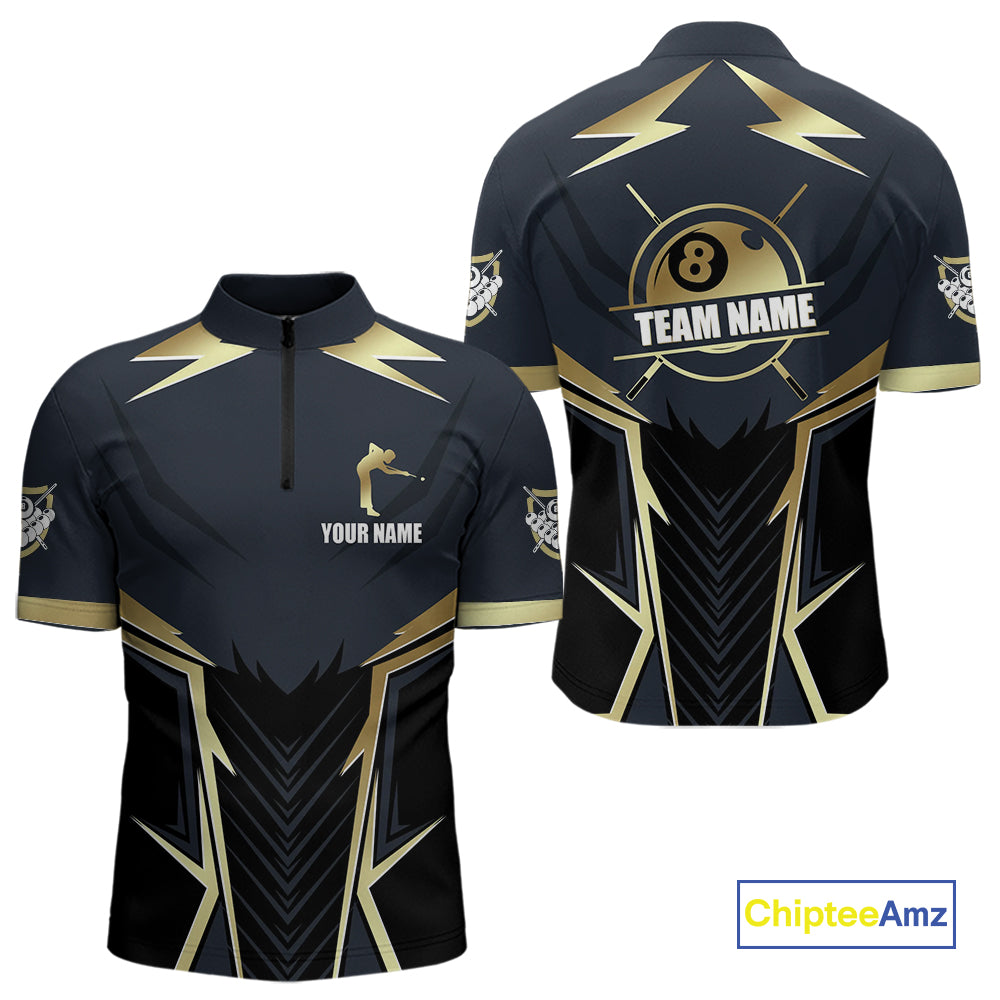 Billiard Jerseys For Men Custom Polo & Quarter-Zip Billiard Team Shirts, 8 Ball Pool Shirt |Gold TDM3978
