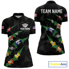 Load image into Gallery viewer, Personalized Scratch Black 8 Ball Billiard Shirt For Women, Pool Team Jersey Polo 1/4 Zip |Green TDM6070