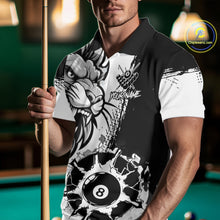 Load image into Gallery viewer, Black And White Funny Lion Billiard Shirt For Men Custom 8 Ball Pool Team Jersey Polo &amp; 1/4 Zip TDM6321