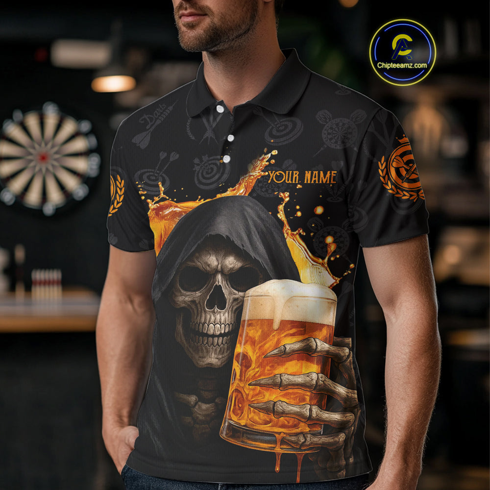 Darts And Beer That's Why I'm Here Custom Skeleton Dart Shirts For Men, Funny Drinking Jerseys TDM3989