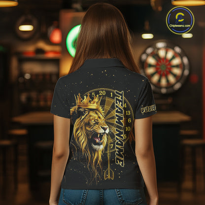 Black And Golden Funny Lion Crown Darts Shirt For Women Custom Darts League Jersey Polo & 1/4 Zip TDM5000