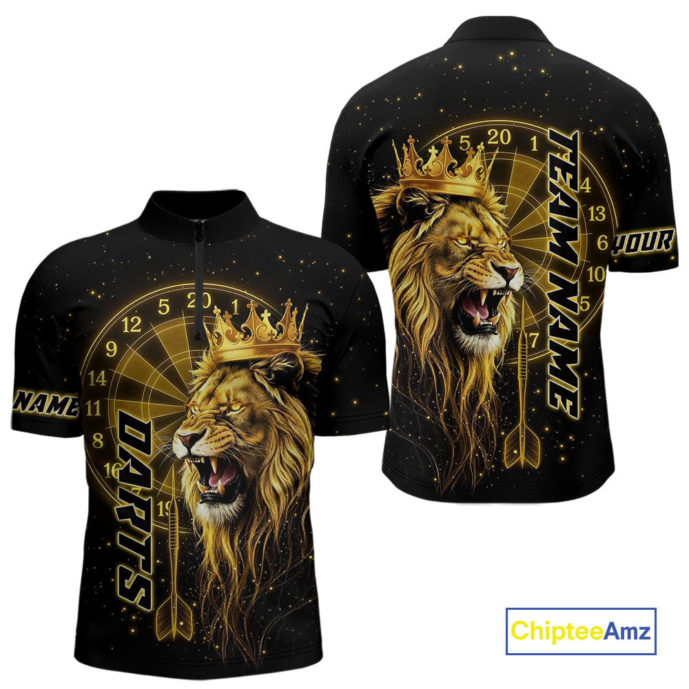 Black And Golden Funny Lion Crown Darts Shirt For Men Custom Darts League Jersey Polo & 1/4 Zip TDM5000