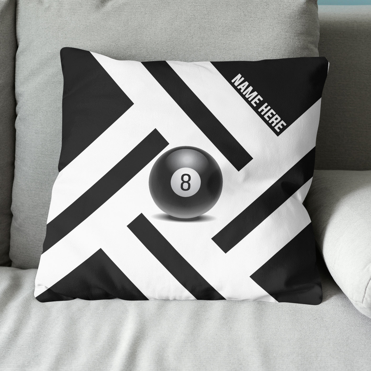 Custom Black White 8 Ball Pool Pillow, Best Personalized 8 Ball Pillows TDM0902