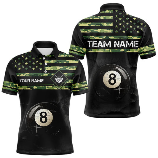 Customized Retro 8 Ball Pool Green Camo US Flag Billiard Shirts For Men, Patriotic Billiard Jerseys TDM3566
