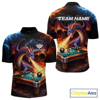 Personalized Dragon Billiard Fire 8 Ball Pool Shirt For Men, Billiard Team Jersey Polo & 1/4 Zip TDM6333
