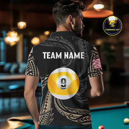 Personalized 8 Ball 9 Ball Tribal Billiard Shirt For Men Custom Pool Team Jersey Polo & 1/4 Zip TDM6335