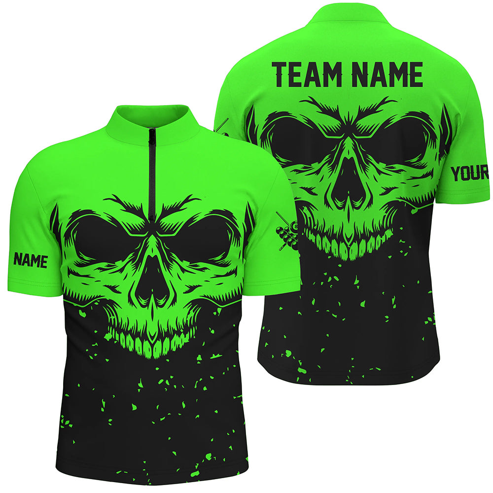 Custom Grunge Black Green Skull Billiard Men Quarter-Zip Shirts Billiards Apparel Clothing TDM0735